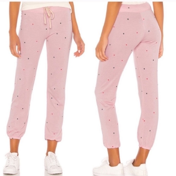 SUNDRY pink with stars & hearts jogger pants - Picture 1 of 11